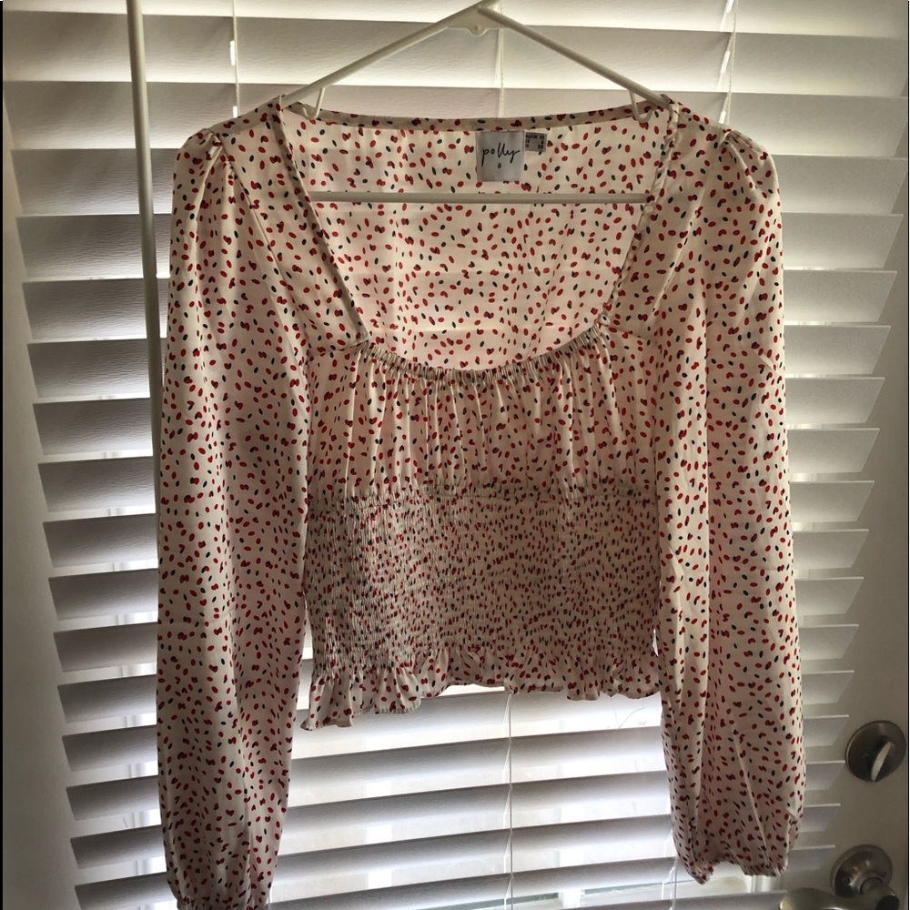 Princess Polly Smocked Crop Polka Dot Blouse